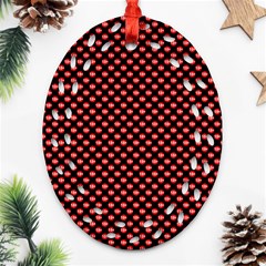 Sexy Red And Black Polka Dot Oval Filigree Ornament (two Sides) by PodArtist