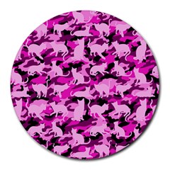 Hot Pink Catmouflage Camouflage Round Mousepads by PodArtist