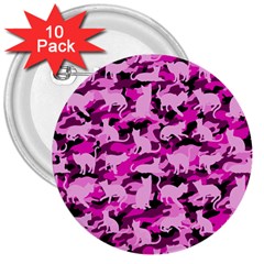 Hot Pink Catmouflage Camouflage 3  Buttons (10 Pack)  by PodArtist