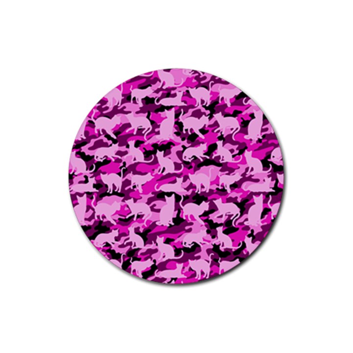 Hot Pink Catmouflage Camouflage Rubber Coaster (Round) 