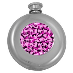 Hot Pink Catmouflage Camouflage Round Hip Flask (5 Oz) by PodArtist