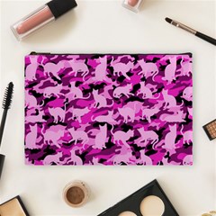 Hot Pink Catmouflage Camouflage Cosmetic Bag (large)  by PodArtist