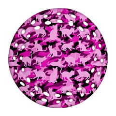 Hot Pink Catmouflage Camouflage Ornament (round Filigree) by PodArtist