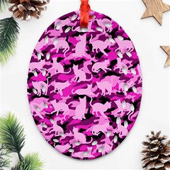 Hot Pink Catmouflage Camouflage Ornament (oval Filigree) by PodArtist