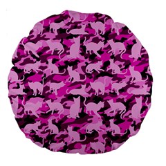 Hot Pink Catmouflage Camouflage Large 18  Premium Round Cushions by PodArtist