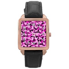 Hot Pink Catmouflage Camouflage Rose Gold Leather Watch  by PodArtist