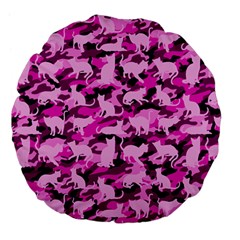 Hot Pink Catmouflage Camouflage Large 18  Premium Flano Round Cushions by PodArtist