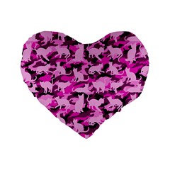 Hot Pink Catmouflage Camouflage Standard 16  Premium Flano Heart Shape Cushions by PodArtist