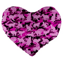 Hot Pink Catmouflage Camouflage Large 19  Premium Flano Heart Shape Cushions by PodArtist