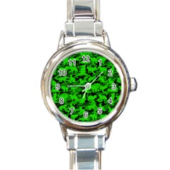 Bright Neon Green Catmouflage Round Italian Charm Watch