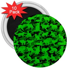 Bright Neon Green Catmouflage 3  Magnets (10 pack) 