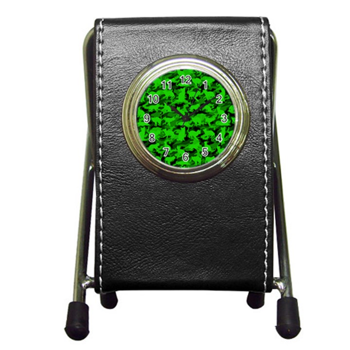 Bright Neon Green Catmouflage Pen Holder Desk Clocks