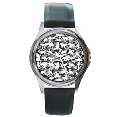 Black And White Catmouflage Camouflage Round Metal Watch by PodArtist