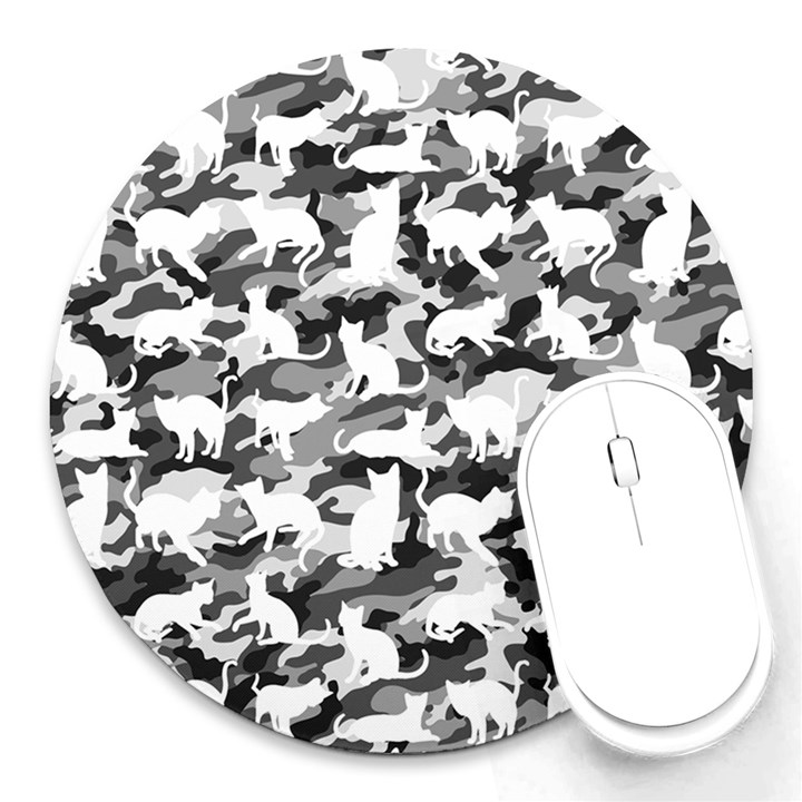 Black and White Catmouflage Camouflage Round Mousepads