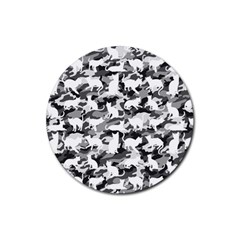 Black And White Catmouflage Camouflage Rubber Round Coaster (4 Pack)  by PodArtist