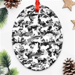 Black and White Catmouflage Camouflage Oval Filigree Ornament (Two Sides) Front