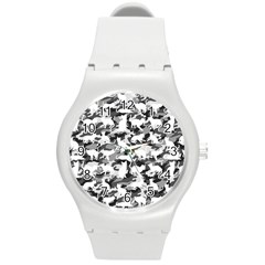 Black And White Catmouflage Camouflage Round Plastic Sport Watch (m) by PodArtist