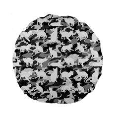 Black And White Catmouflage Camouflage Standard 15  Premium Round Cushions by PodArtist