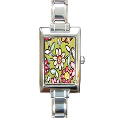 Flowers Fabrics Floral Design Rectangle Italian Charm Watch