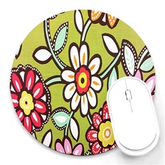 Flowers Fabrics Floral Design Round Mousepads