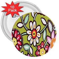 Flowers Fabrics Floral Design 3  Buttons (10 pack) 