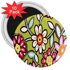 Flowers Fabrics Floral Design 3  Magnets (10 Pack)  by Celenk