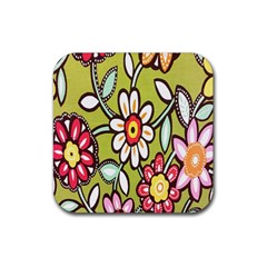 Flowers Fabrics Floral Design Rubber Coaster (square)  by Celenk