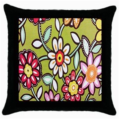 Flowers Fabrics Floral Design Throw Pillow Case (Black)