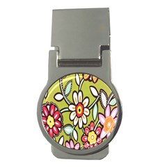 Flowers Fabrics Floral Design Money Clips (round)  by Celenk