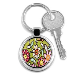 Flowers Fabrics Floral Design Key Chains (round)  by Celenk