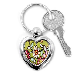 Flowers Fabrics Floral Design Key Chains (heart)  by Celenk