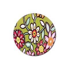 Flowers Fabrics Floral Design Rubber Coaster (round)  by Celenk