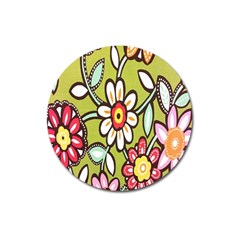 Flowers Fabrics Floral Design Magnet 3  (round) by Celenk