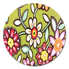 Flowers Fabrics Floral Design Magnet 5  (round) by Celenk