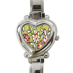 Flowers Fabrics Floral Design Heart Italian Charm Watch