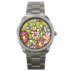 Flowers Fabrics Floral Design Sport Metal Watch