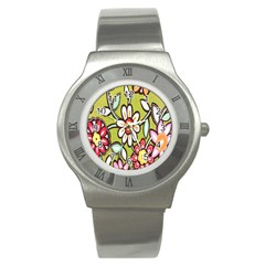 Flowers Fabrics Floral Design Stainless Steel Watch