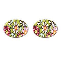 Flowers Fabrics Floral Design Cufflinks (Oval)