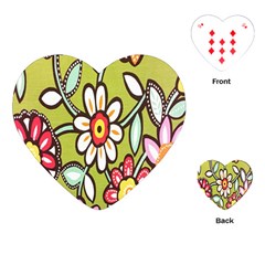 Flowers Fabrics Floral Design Playing Cards (heart)  by Celenk