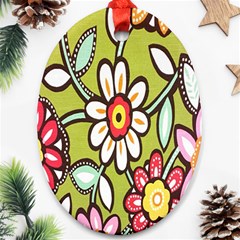 Flowers Fabrics Floral Design Oval Ornament (Two Sides)