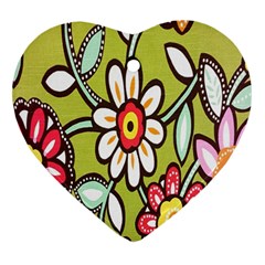 Flowers Fabrics Floral Design Heart Ornament (Two Sides)