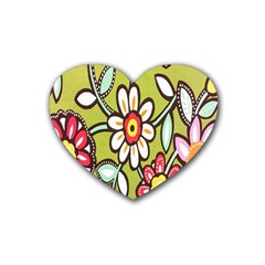 Flowers Fabrics Floral Design Rubber Coaster (heart)  by Celenk