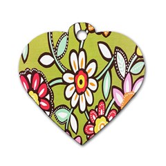 Flowers Fabrics Floral Design Dog Tag Heart (two Sides) by Celenk