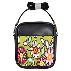 Flowers Fabrics Floral Design Girls Sling Bags