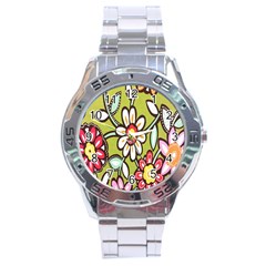 Flowers Fabrics Floral Design Stainless Steel Analogue Watch