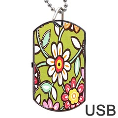 Flowers Fabrics Floral Design Dog Tag USB Flash (Two Sides)