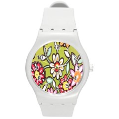 Flowers Fabrics Floral Design Round Plastic Sport Watch (M)