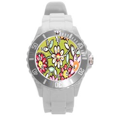 Flowers Fabrics Floral Design Round Plastic Sport Watch (L)