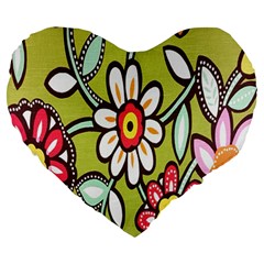 Flowers Fabrics Floral Design Large 19  Premium Heart Shape Cushions