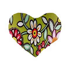 Flowers Fabrics Floral Design Standard 16  Premium Flano Heart Shape Cushions by Celenk